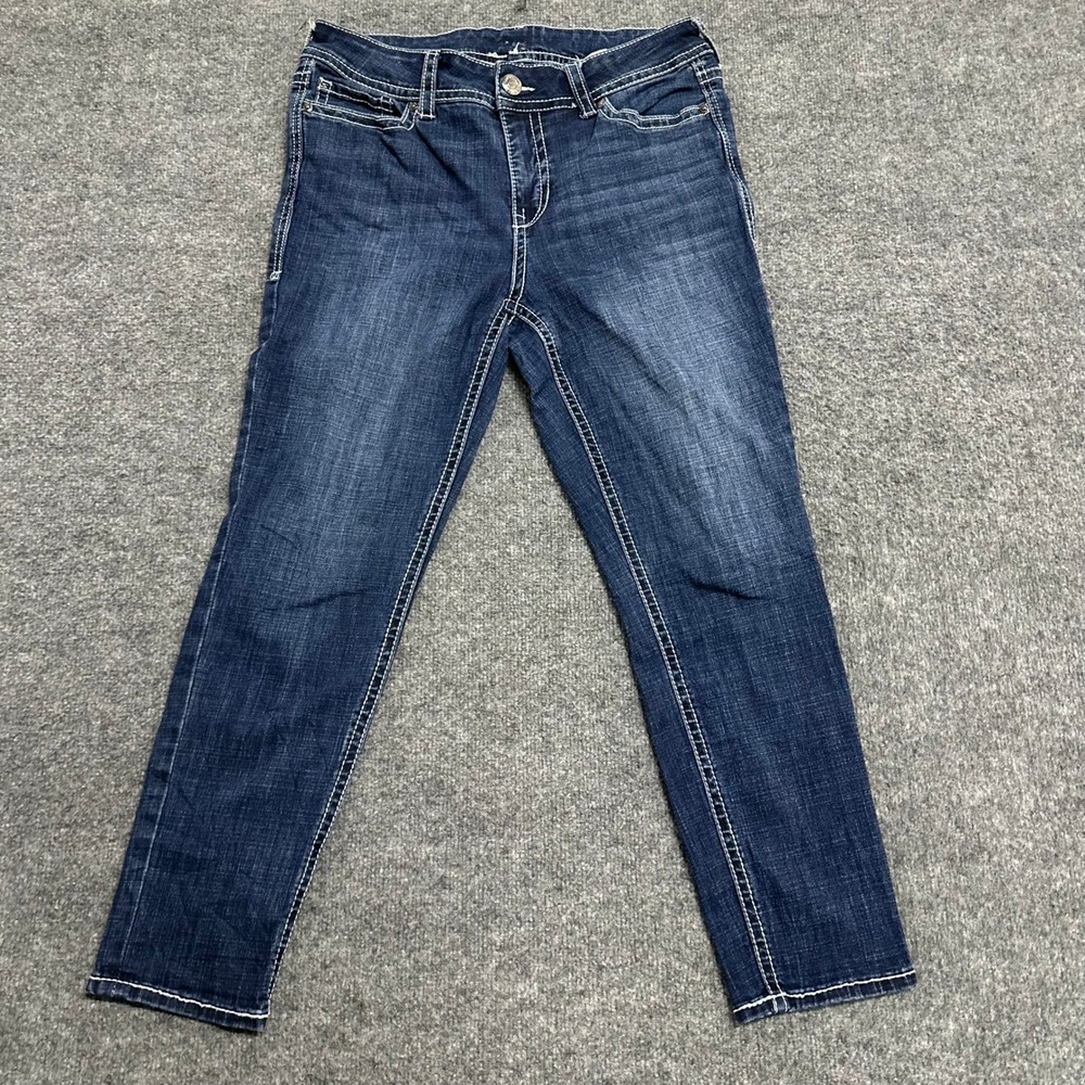 Seven7 Jeans Womens Size 12 Dark Wash Skinny Contrast Stitch Stretch MY1759DE